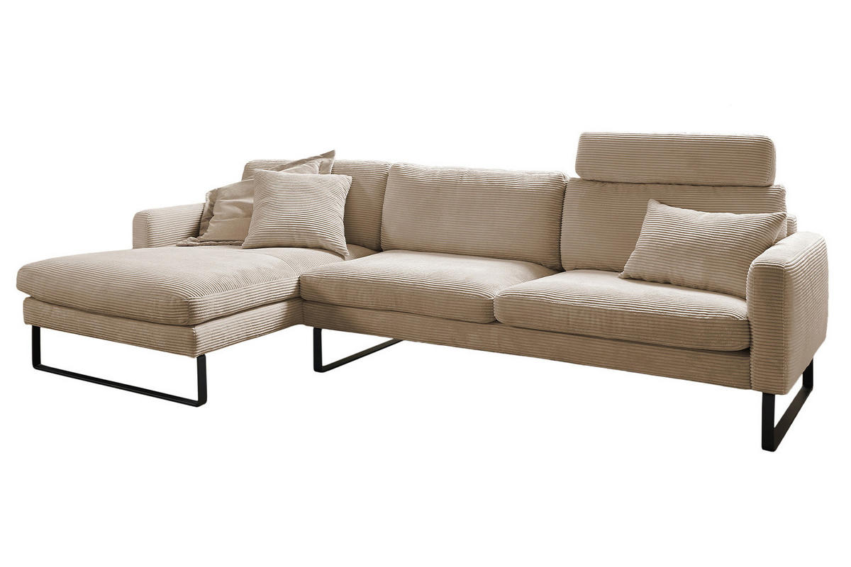 ECKSOFA RICARDA Taupe Cord - Taupe/Schwarz, Textil/Metall (298/154cm) - KAWOLA