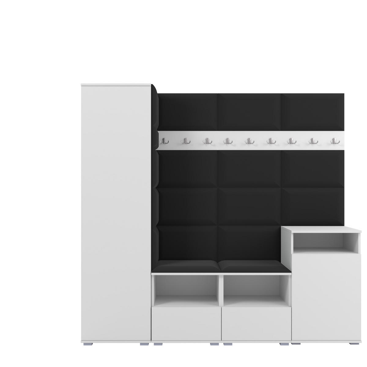 GARDEROBE NELA X 200 cm (Modulare Flurmöbel Weiß mit Sitzpolster Schwarz 16 Schrank + Sideboard) - Silberfarben/Schwarz, Holz/Holzwerkstoff (200/187/40cm) - Ravio