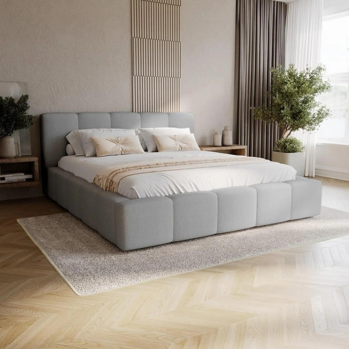 POLSTERBETT Palermo 200x200 cm mit Stauraum und elegantem Kopfteil - Holzrahmen, Velo Grau - Grau, Holz/Textil (200/200cm) - Chilly