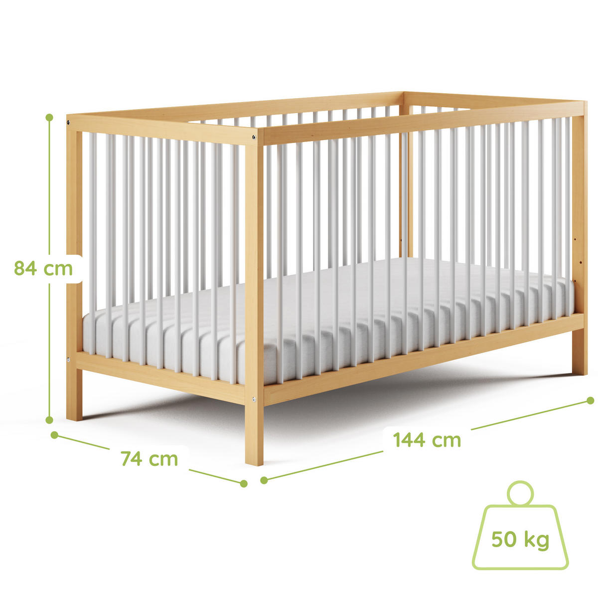 BABYBETT 70x140 cm in Natur-Weiß - Naturfarben/Weiß, Holz (70/140cm) - Kids Collective