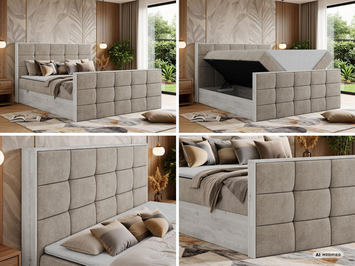 BOXBETT ALNOR DUO 180/200 - Greige Stukture - Topper T25 - H3 - Greige/Schwarz, Kunststoff/Textil (180/200cm) - MKS