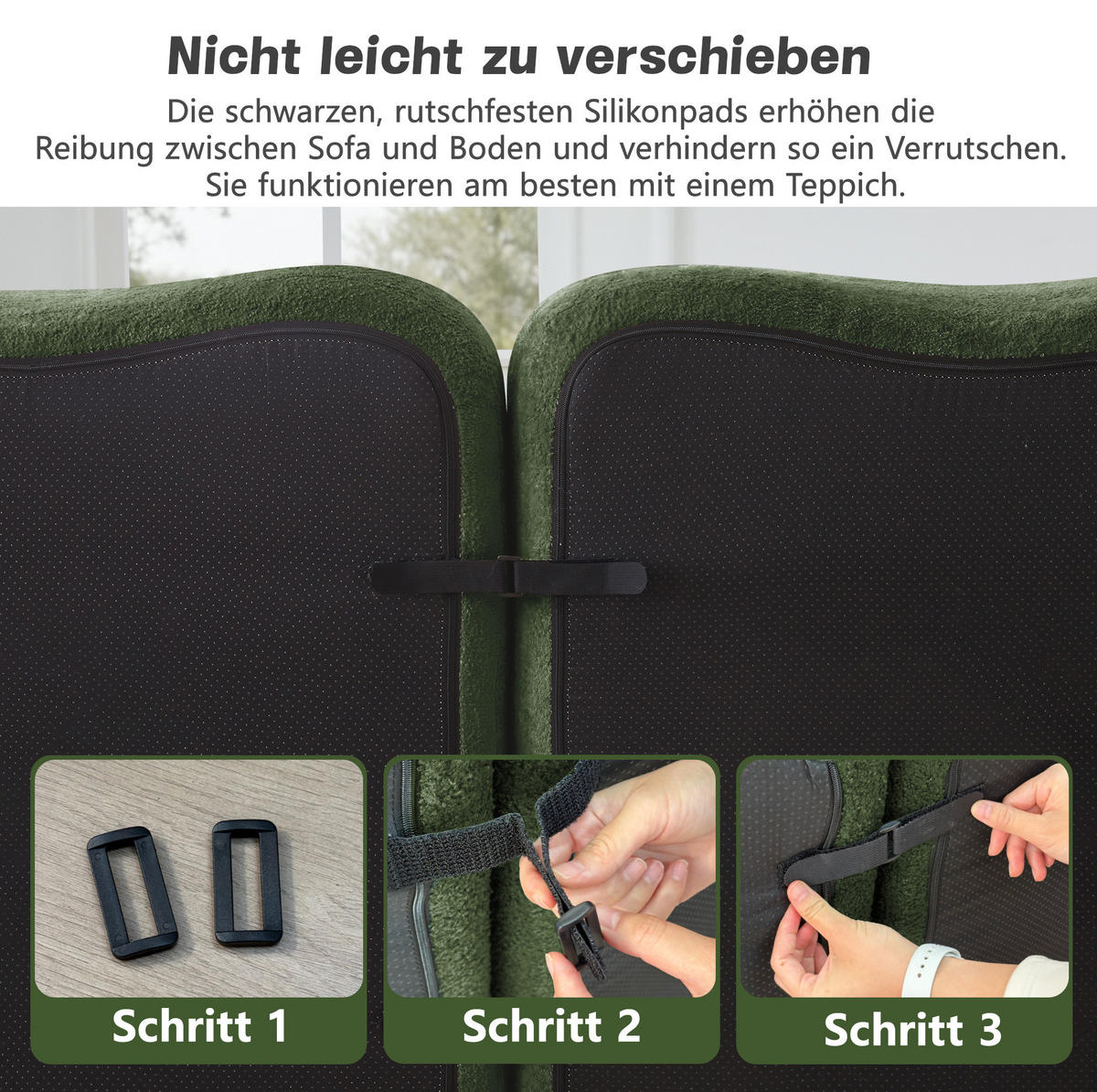 MODULARES Ecksofa mit Samtbezug in Grün 167x288x70 cm, tiefer Sitzfläche und flexiblem Hocker - Grün, Textil (288/70/167cm) - IVMEU