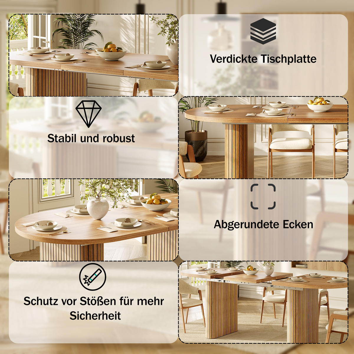 ESSTISCH Ausziehbar 120-160Cm Oval Holzstruktur Natur - Braun, Metall (80/120/75.5cm) - FLIEKS