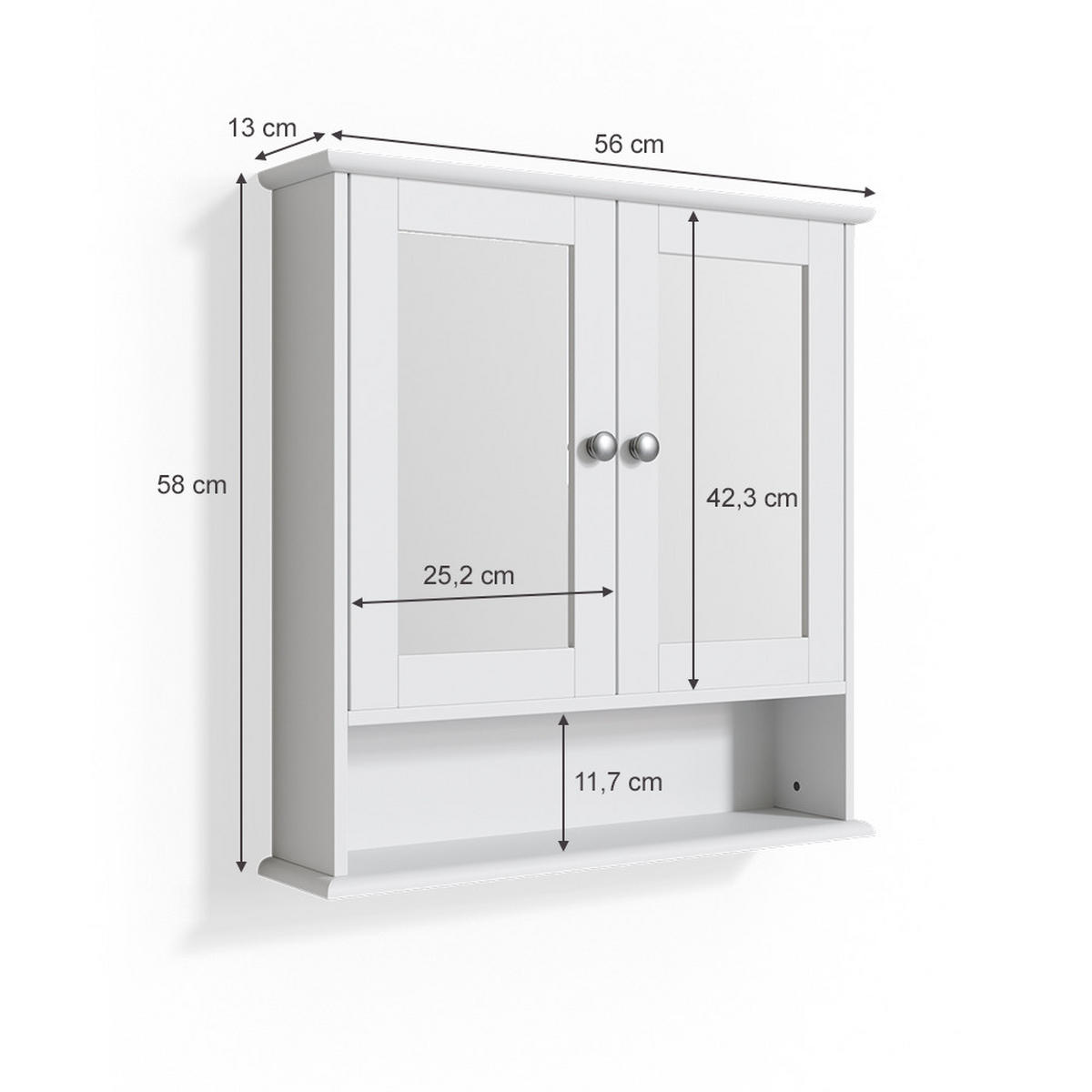 BADSPIEGELSCHRANK Bianco Weiß 56 x 58 cm - Weiß, Holzwerkstoff (56/58/13cm) - Vicco