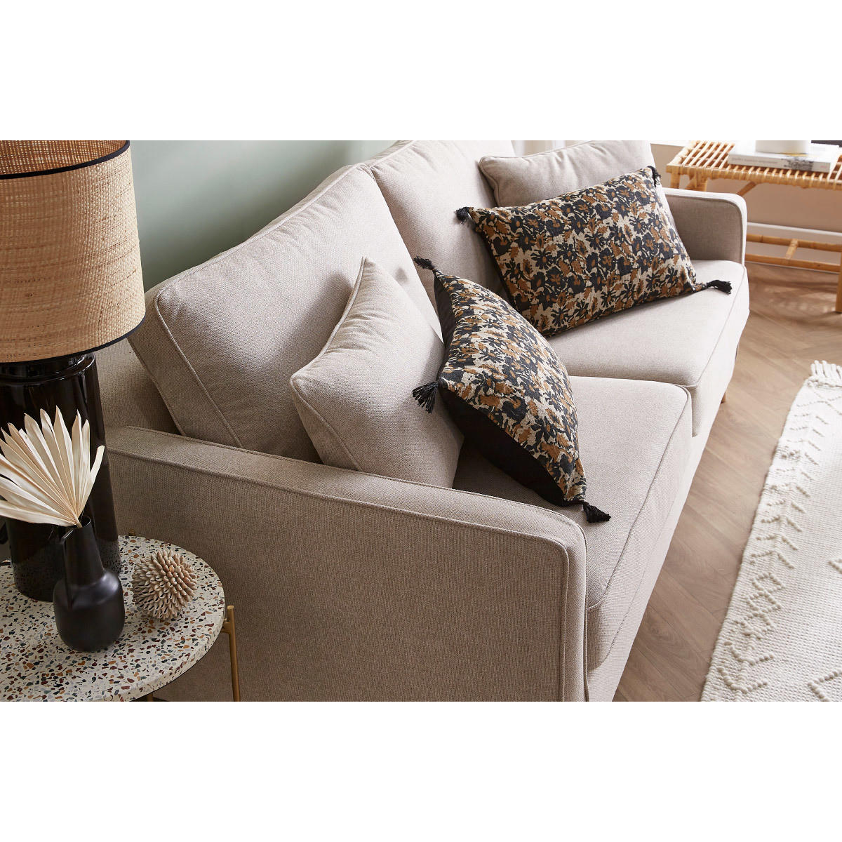 SCHLAFCOUCH Skandinavisch 3-Sitzer Kumingelb Matratze 10cm PAPEL - Beige, Textil (102/77/180cm) - Miliboo