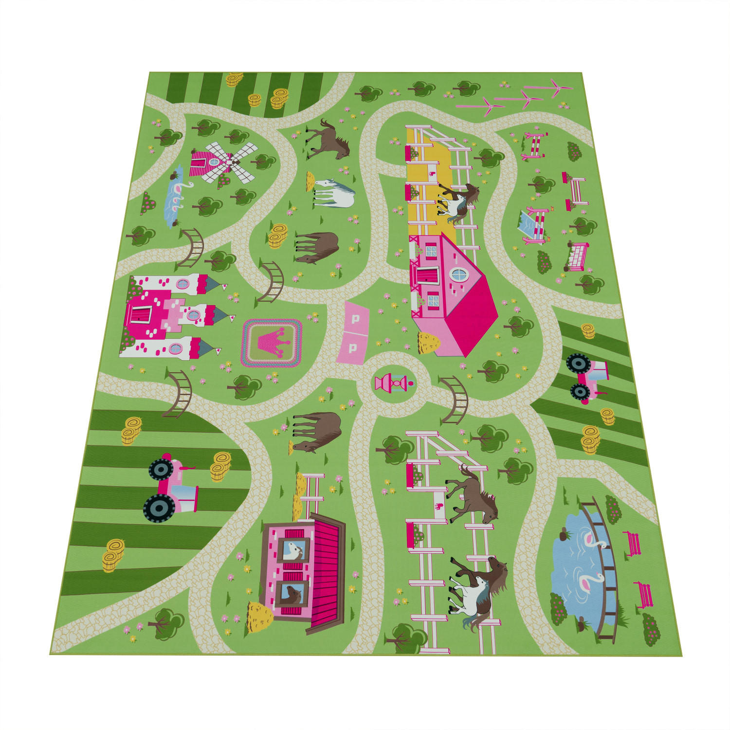 KINDERTEPPICH waschmaschinenwaschbar Bauernhof‑Straßen Kinderzimmer schmutzabweisend Grün Rechteckig 80x150 - Grün, Textil (80/150cm) - KADIMA DESIGN