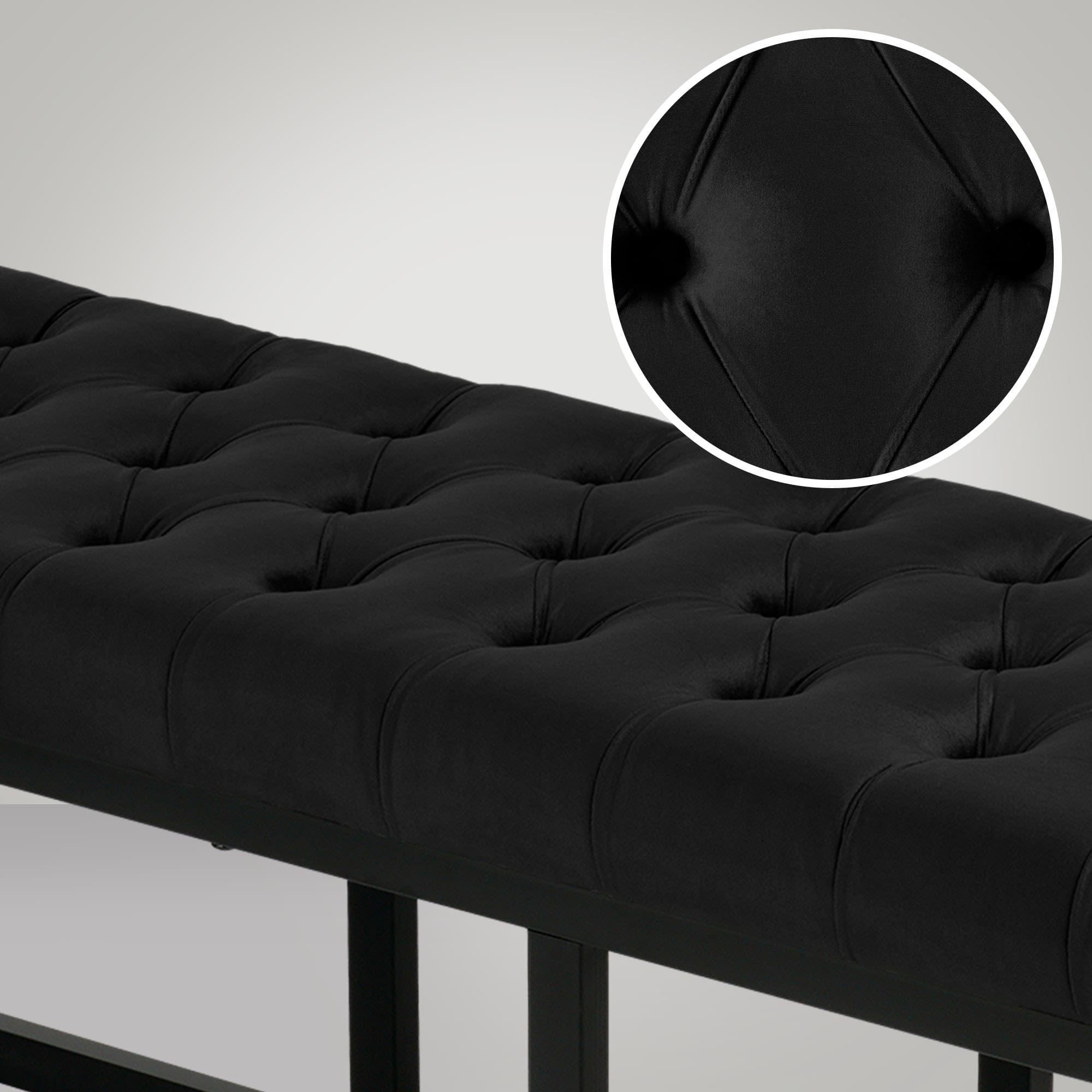 SITZBANK 120/37 cm Samt schwarz - Schwarz, Textil/Metall (120/42/37cm) - CLP