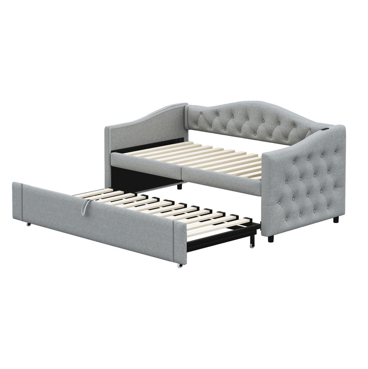POLSTERBETT 90/200 cm als Schlafsofa mit USB-Anschluss und Lattenrost, Grau - Grau, Textil (90/200cm) - Redom
