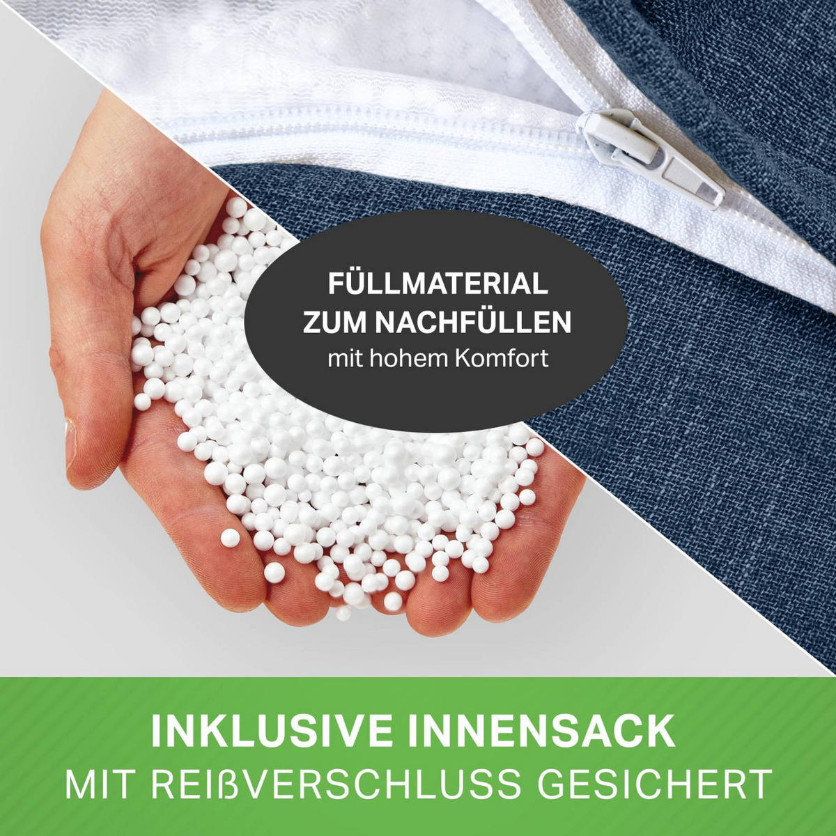 SITZSACK Indoor "Home Linen" - 200 Liter - Dunkelblau, Textil (80/90/50cm) - Green Bean