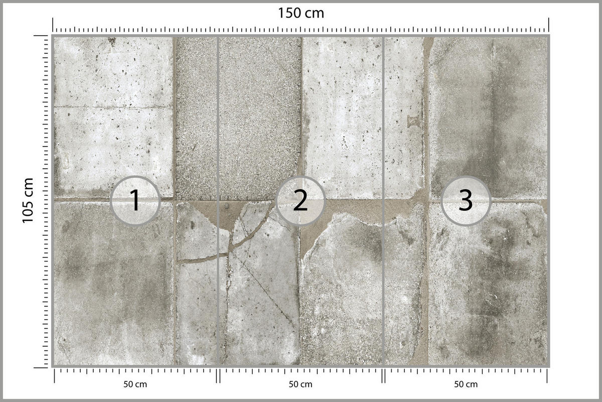 FOTOTAPETE Betonplatten Beton Optik Abstraktion 150x105 - Beige/Grau, Papier (150/105cm) - Muralo
