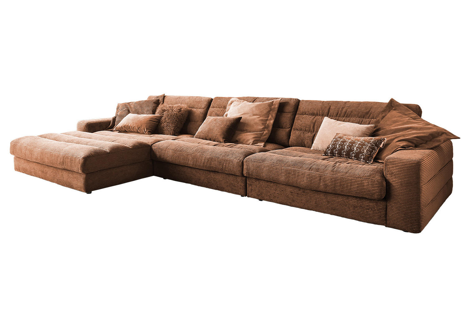 ECKSOFA XL LANA Braun Cord - Dunkelbraun/Schwarz, Textil (416/205cm) - KAWOLA
