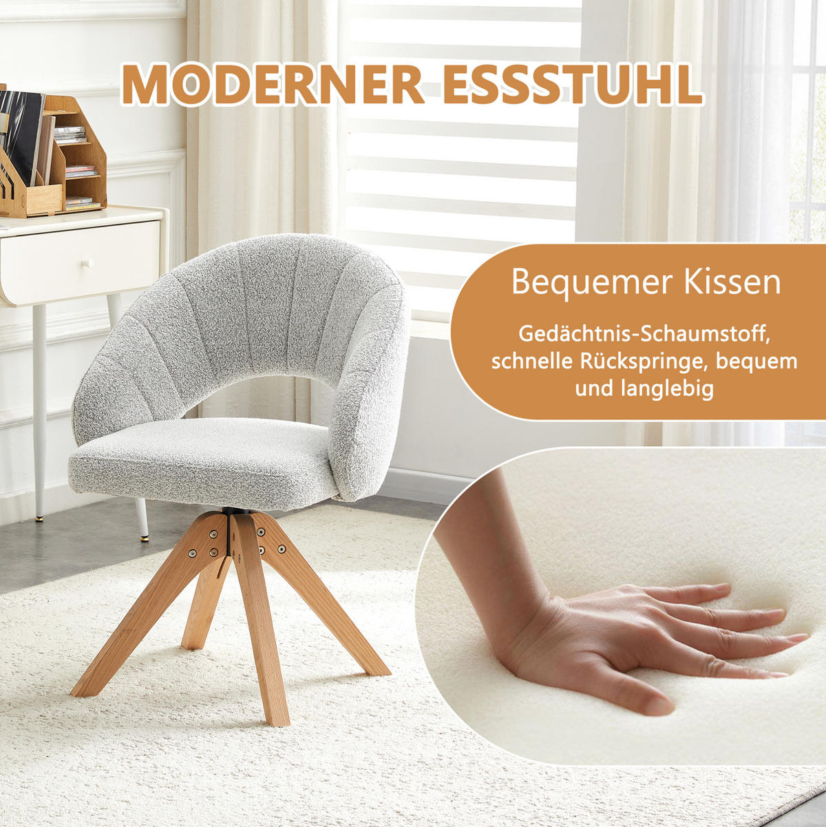 ESSZIMMERSTUHL 2er-Set drehbar 84 cm Samt Light Gray mit Massivholzbeinen - Hellgrau, Holz (49/84/46cm) - Meubliv