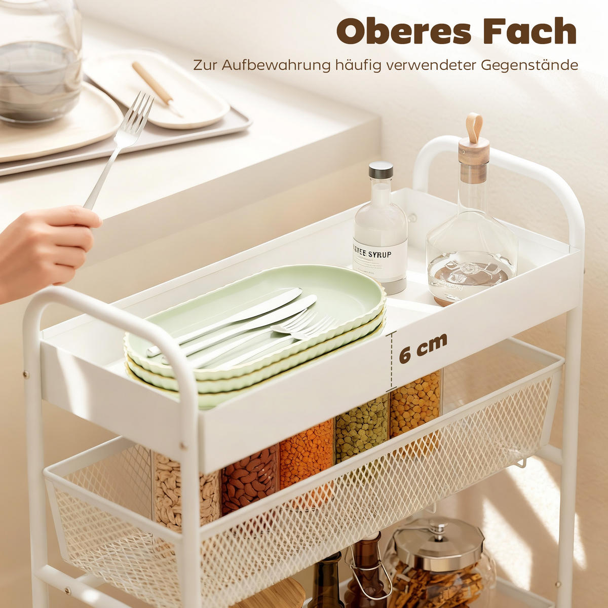 ROLLWAGEN Küchenwagen mit 4 Ebenen Servierwagen mit Rollen 3 Ausziehkörben Weiß - Weiß, Metall (19/80/43.2cm) - HOMCOM