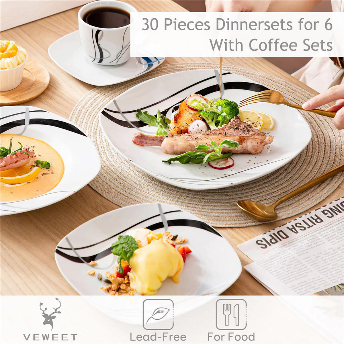 KOMBISERVICE 60-teilig Porzellan Set für 12 Personen - Weiß, Keramik (24.7/2.2/24.7cm) - Kaket