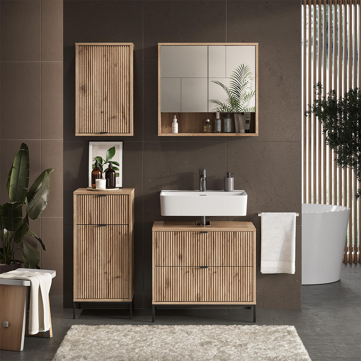 BADMÖBEL-SET Eliza Viking Oak 4 Teile - Eichefarben, Holzwerkstoff (70/63/45.1cm) - Vicco