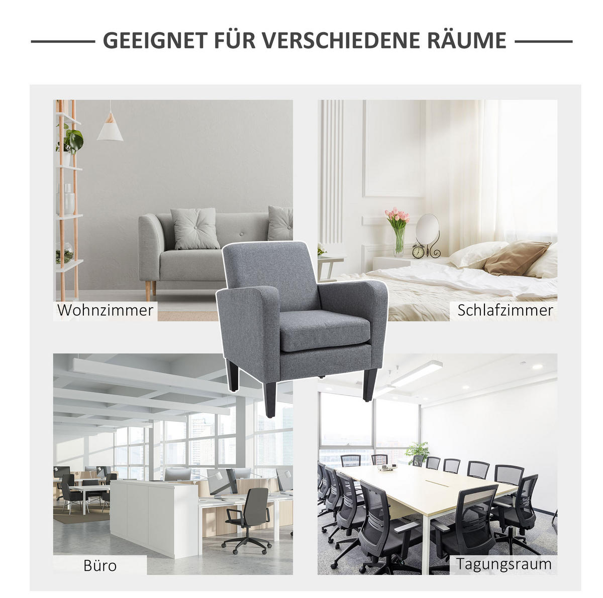 SESSEL Stoff Leinenoptik mit Holzfüßen 66/72/74 cm Hellgrau - Hellgrau, Textil (72/74/66cm) - Redom