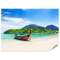 FOTOTAPETE für Schlafzimmer Boot Tropenstrand Palmen Meer 200x140 - Türkis/Blau, Papier (200/140cm) - Muralo