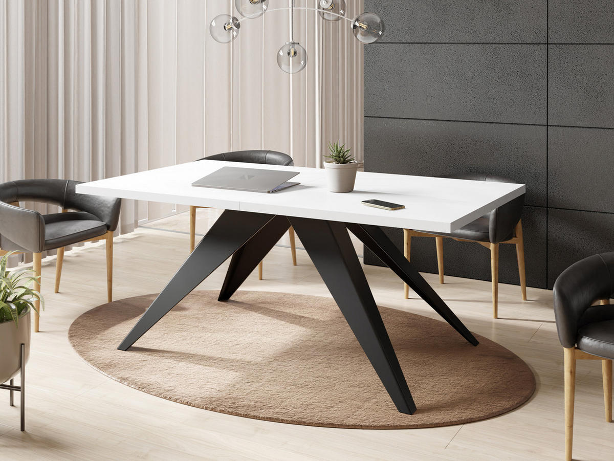 ESSTISCH Vance rechteckig ausziehbar, Weiß 160-260/90/76 cm - Schwarz/Weiß, Holzwerkstoff/Metall (160/90/76cm) - WFL GROUP