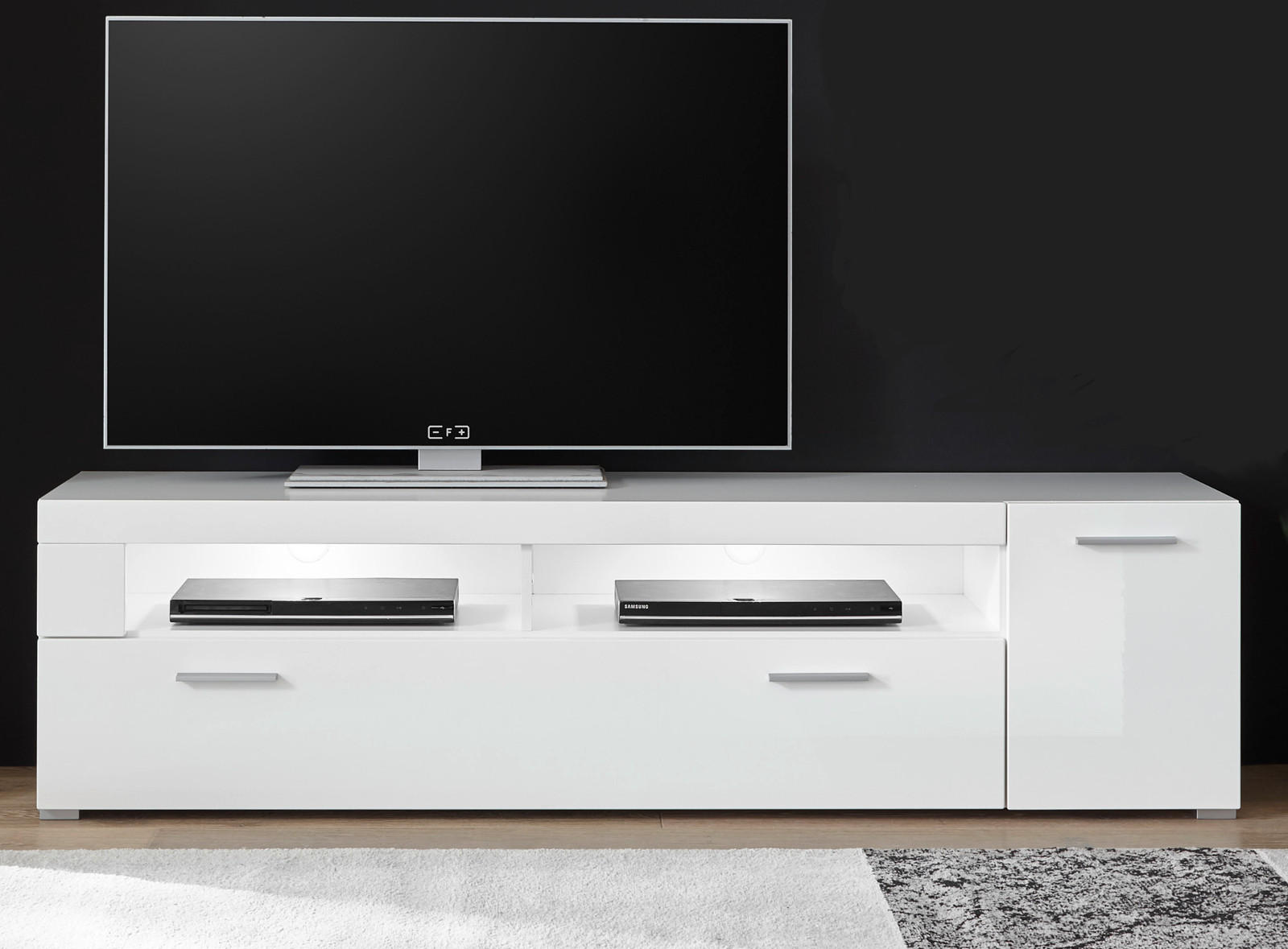 TV-LOWBOARD weiß Hochglanz 180 x 48 cm, TV Unterteil mit 5 Fächern - Chromfarben/Weiß Hochglanz, Holzwerkstoff/Kunststoff (180/48/40cm) - Furn.Design