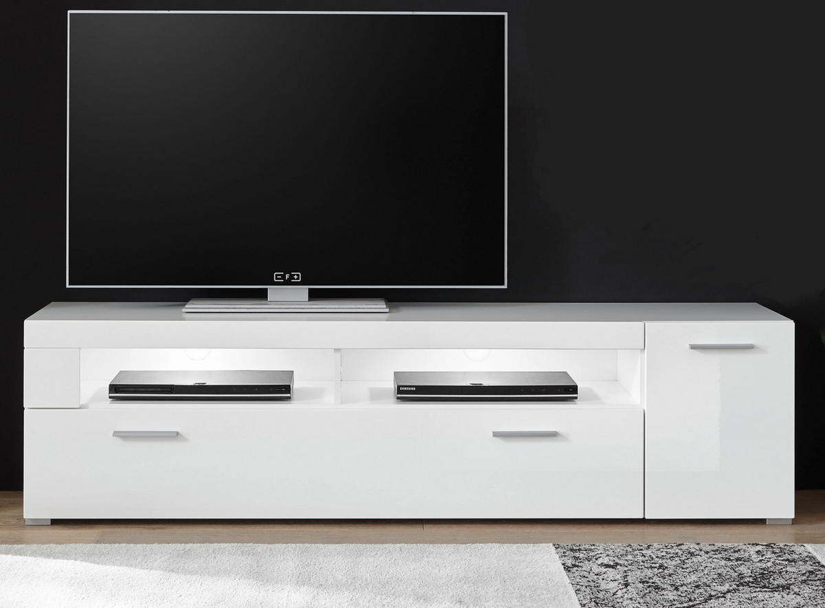 TV-LOWBOARD weiß Hochglanz 180 x 48 cm, TV Unterteil mit 5 Fächern - Chromfarben/Weiß Hochglanz, Holzwerkstoff/Kunststoff (180/48/40cm) - Furn.Design