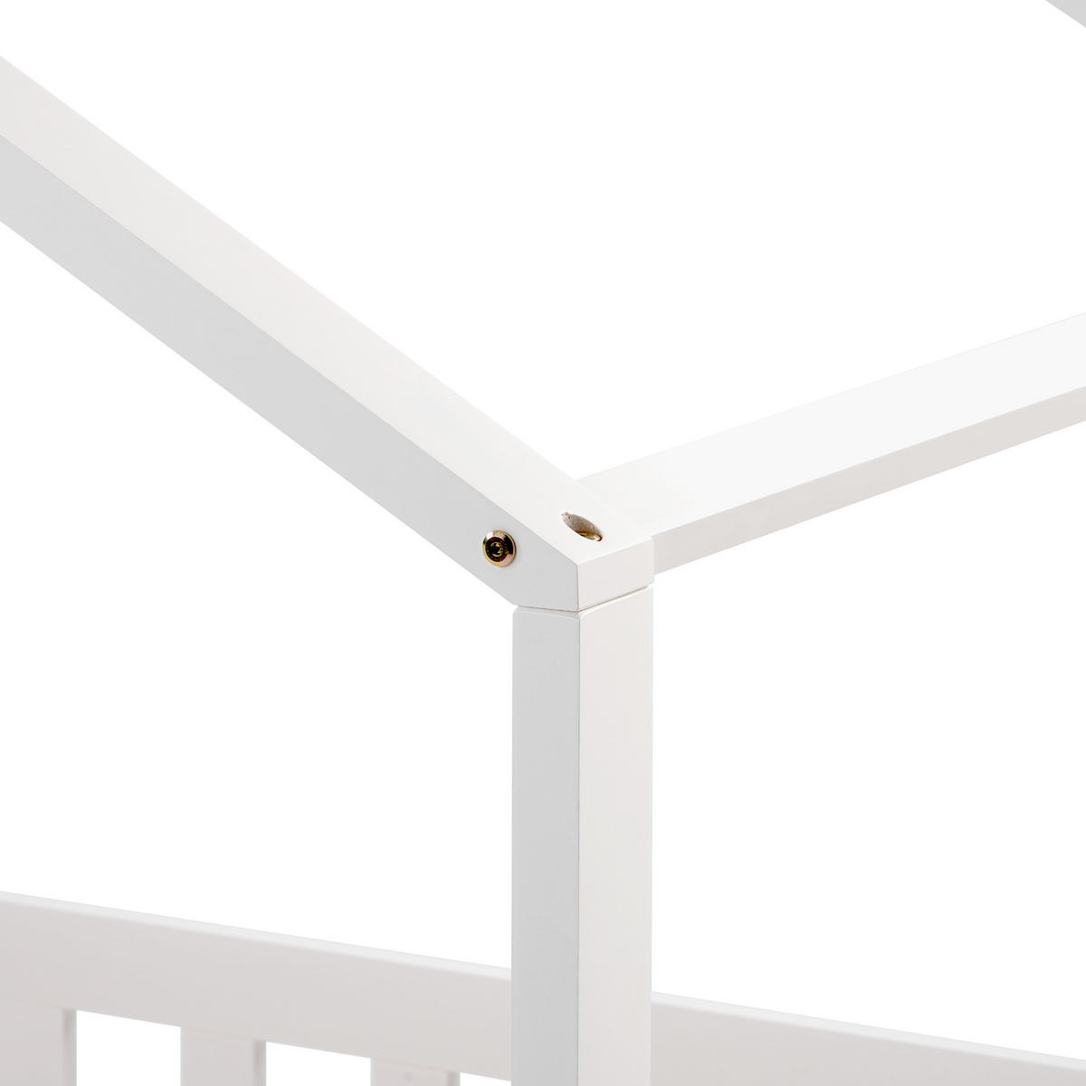 HAUSBETT 90/200 cm Weiß aus Massivholz mit Sicherheitspodest und Lattenrost - Weiß, Holz (90/200cm) - OKWISH