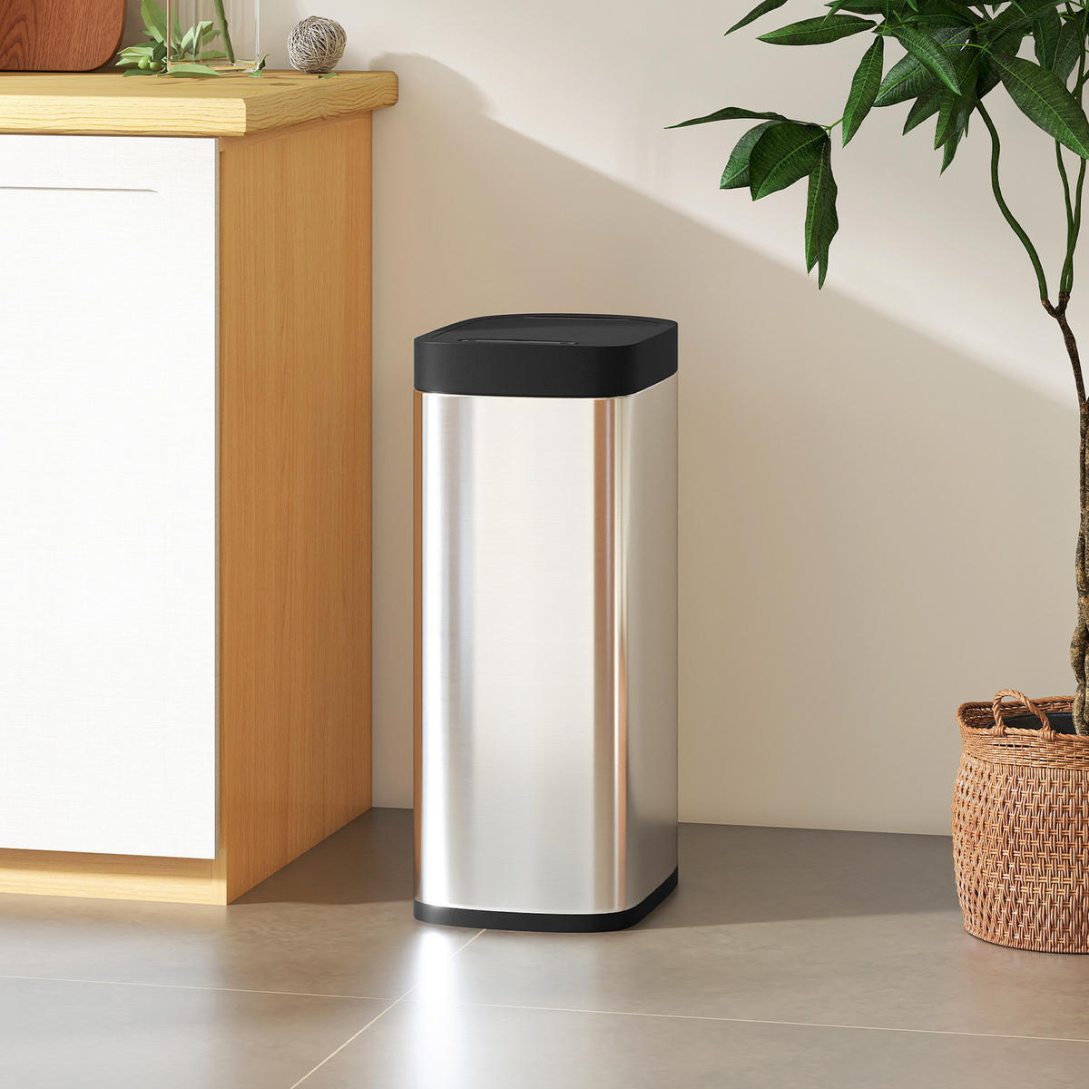 MÜLLEIMER SENSOR Automatischer Sensor 50L, INFRAROT BEWEGUNGSSENSOR, Metall Silber, Küche, 26,5/68/35,5 cm - Silberfarben, Metall (26.5/68/35.5cm) - Rolipo