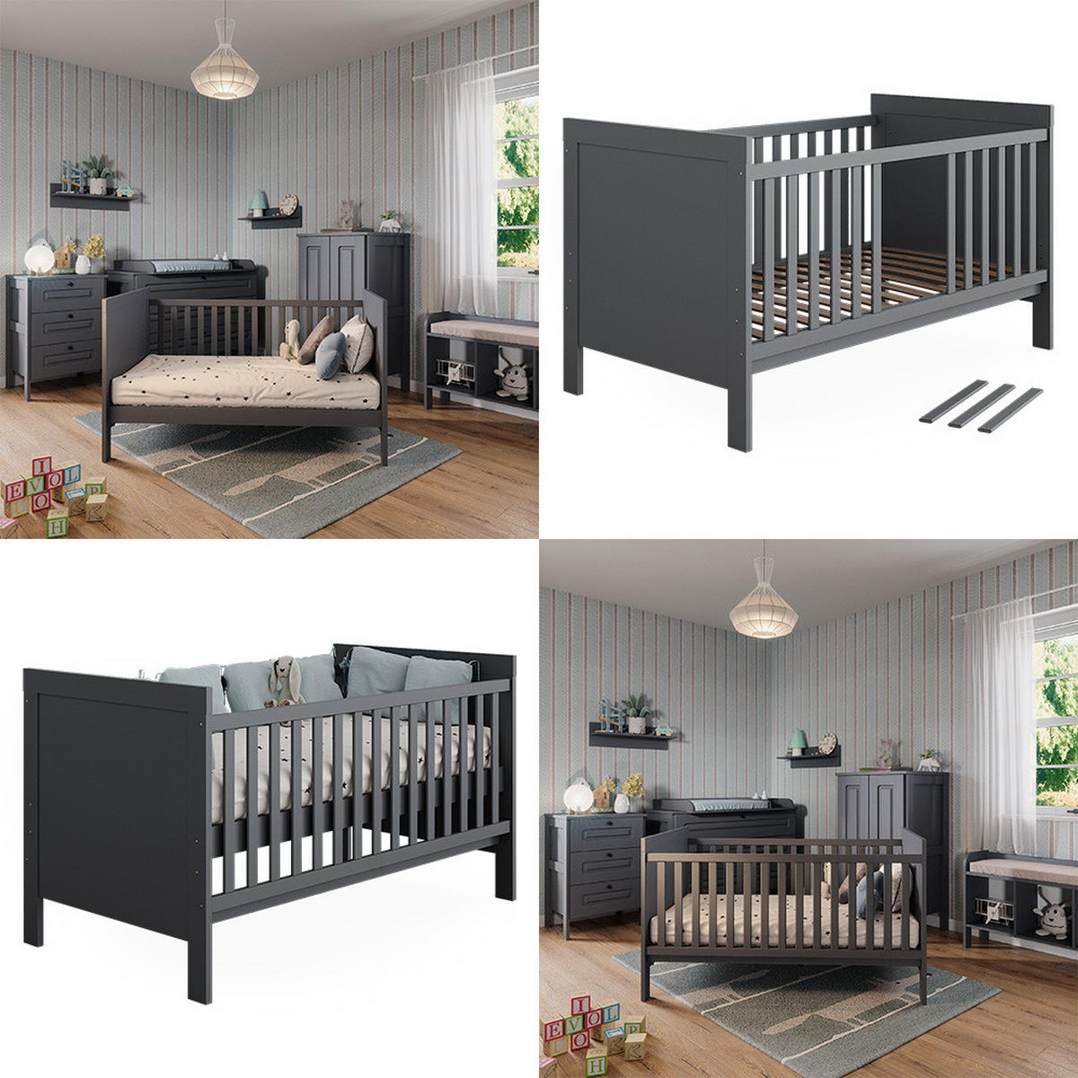 BABYBETT Ajaton Grau 144.4 x 83 cm - Grau, Holzwerkstoff (70/140cm) - VitaliSpa