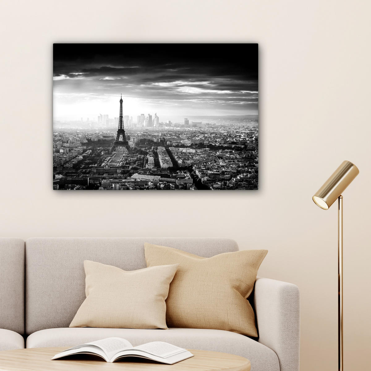 LEINWANDBILD Paris - Skyline - Eiffelturm - Stadt - Wolken Wandbilder 80x60 cm - Dunkelgrau, Textil (80/60cm) - MuchoWow
