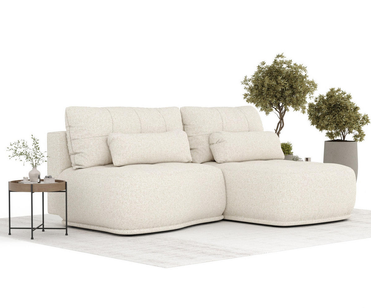 ECKSOFA MIT SCHLAFFUNKTION Batu Creme Plüschstoff - Creme/Schwarz, Holz/Holzwerkstoff (223/158cm) - Maison de Reve