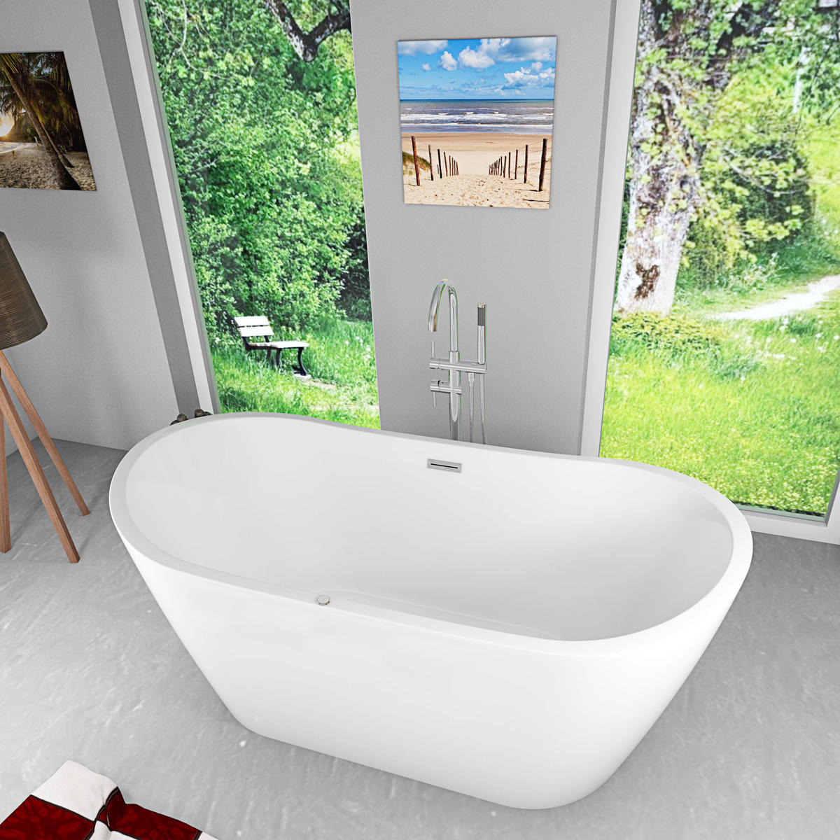 FREISTEHENDE Badewanne Wanne F13 180x92cm Whirlpool Armatur AF004 - Weiß, Glas/Kunststoff (80/72/180cm) - AcquaVapore by Sandra Jentho