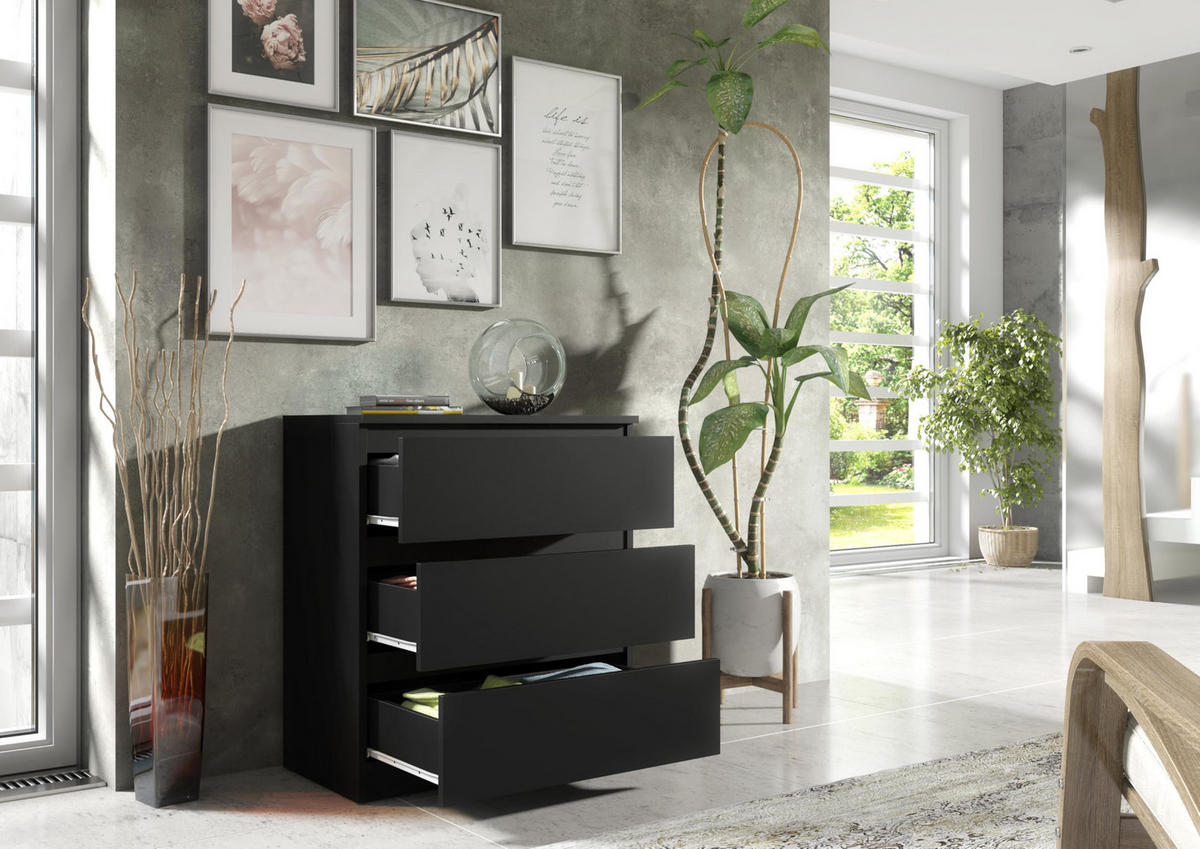 KOMMODE 70 Schwarz 70x39x78,5 cm - Schwarz, Holzwerkstoff (70/78.5/39cm) - Mobelsta