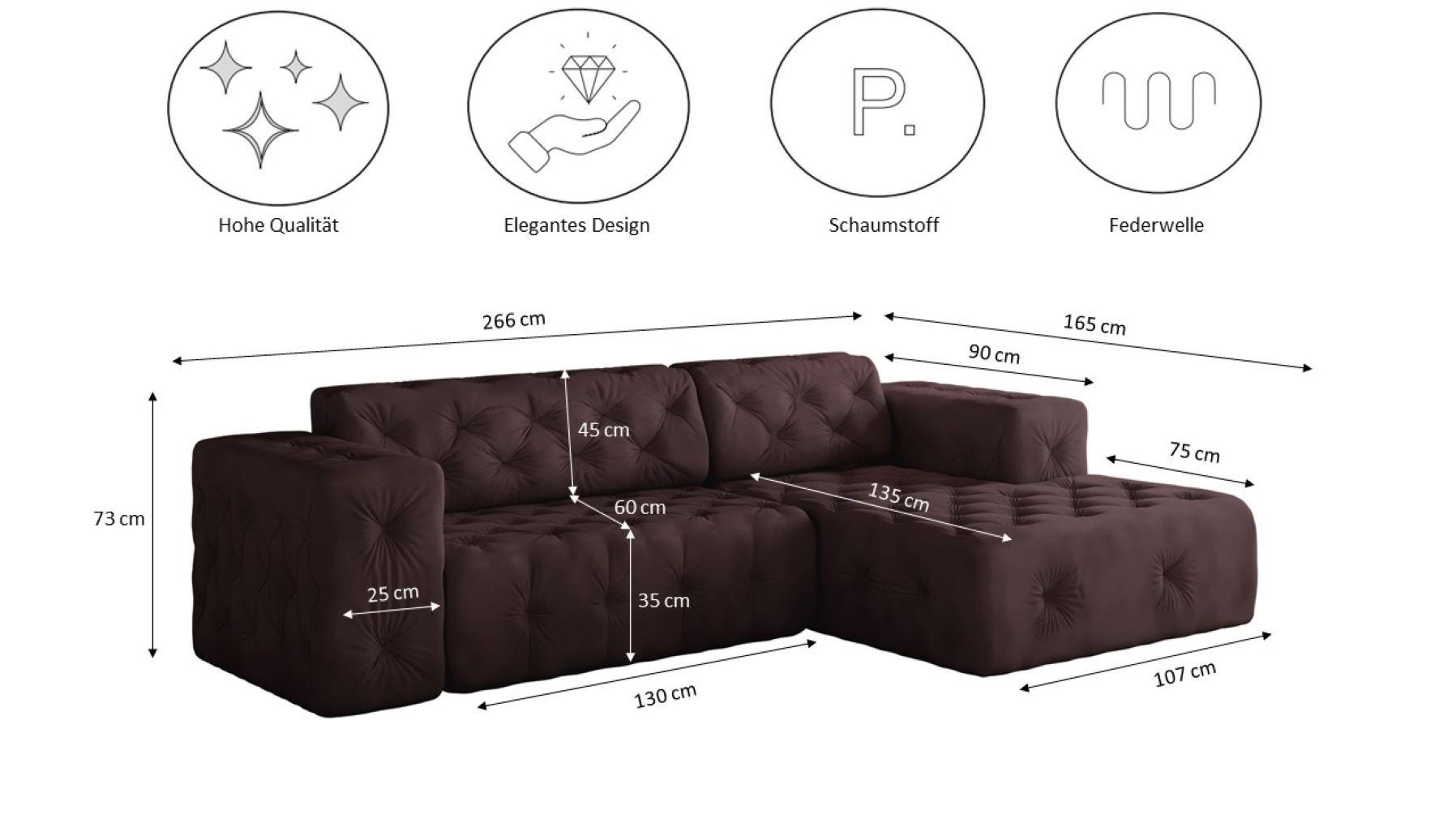 Thumbnail - Kaiser Möbel Ecksofa, Dunkelrot, Textil, Füllung: Komfortschaum, L-Form,L-Form, 266x165 cm, Reach, Wohnzimmer, Sofas & C...