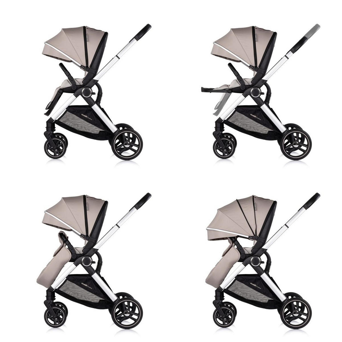 KOMBIKINDERWAGEN Euphoria 3in1 beige Sportsitz Babyschale umbaubar klappbar - Beige, Metall (88/64/107cm) - Chipolino