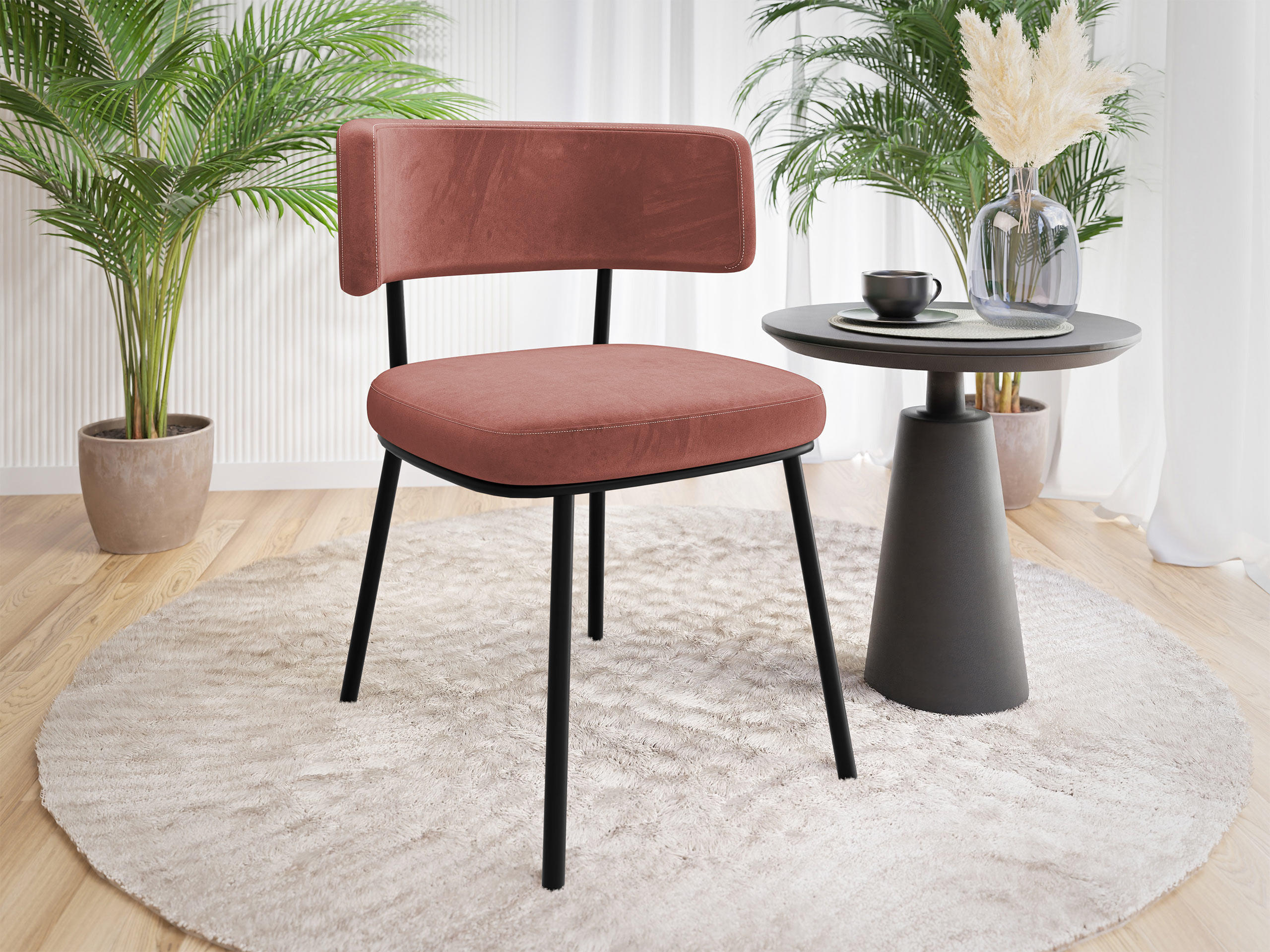 POLSTERSTUHL Iga - Schwarz/Rosa, Textil/Metall (58/75/57cm) - MIRJAN24