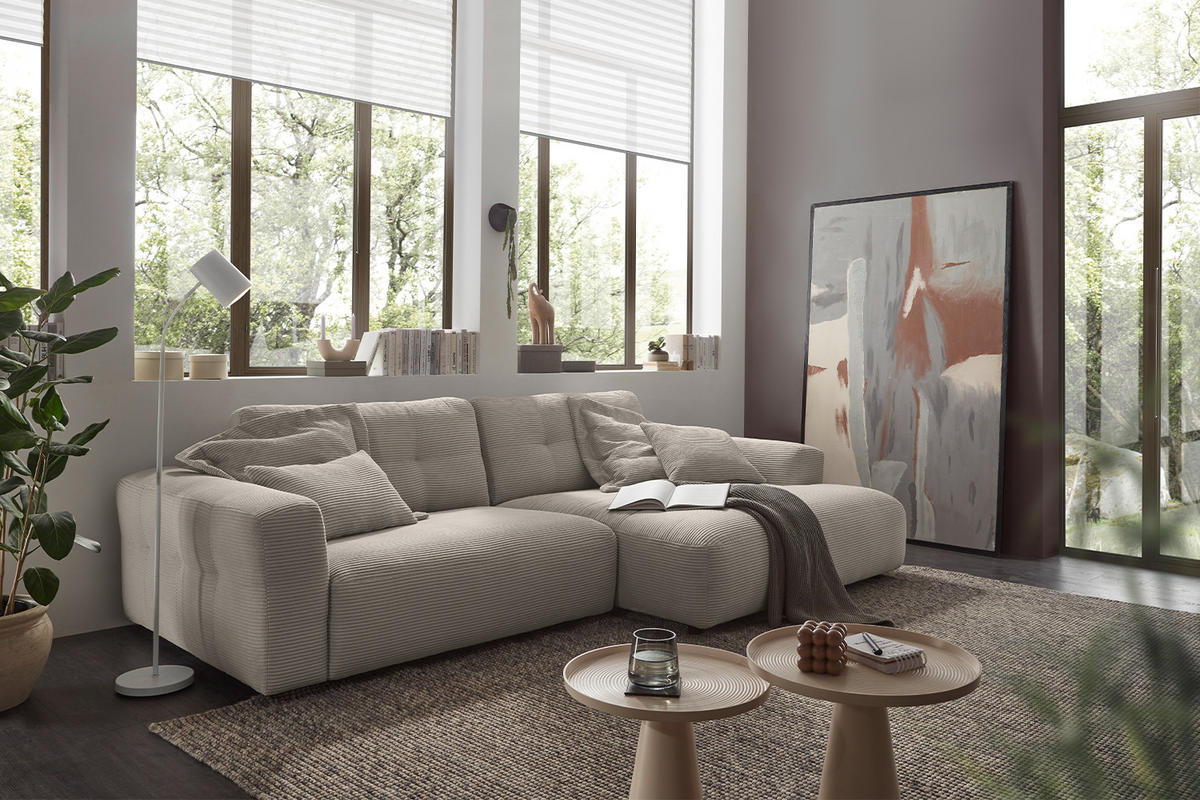 ECKSOFA XL MIKA Grau Cord - Greige/Schwarz, Kunststoff/Textil (296/167cm) - KAWOLA