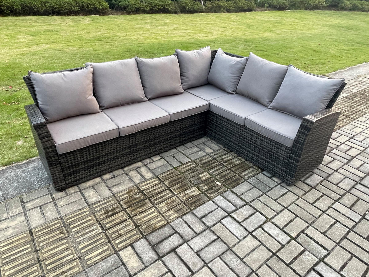 GARTENSOFA SET Hohe Rückenlehne Polyrattan Dunkelgrauer Mix 8-Sitzer - Dunkelgrau/Grau, Glas/Kunststoff - Fimous