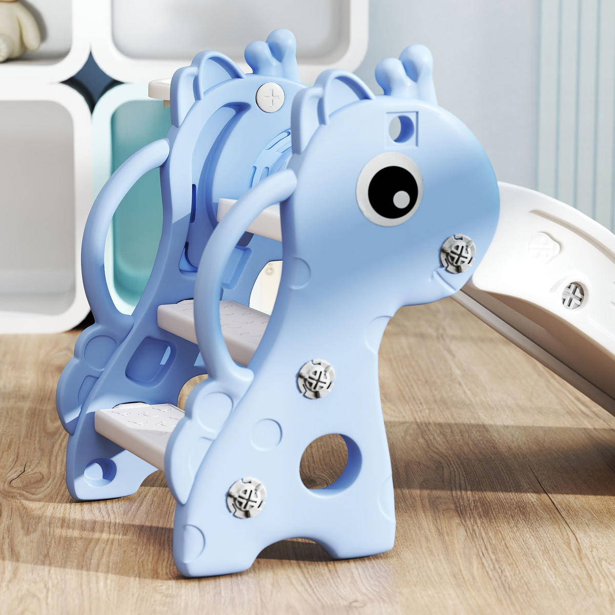 KINDERRUTSCHE, 3 in 1, Kleinkinderrutsche mit Basketballkorb, Basketball, Blau - Blau, Kunststoff (51.5/52/106cm) - AIYAPLAY