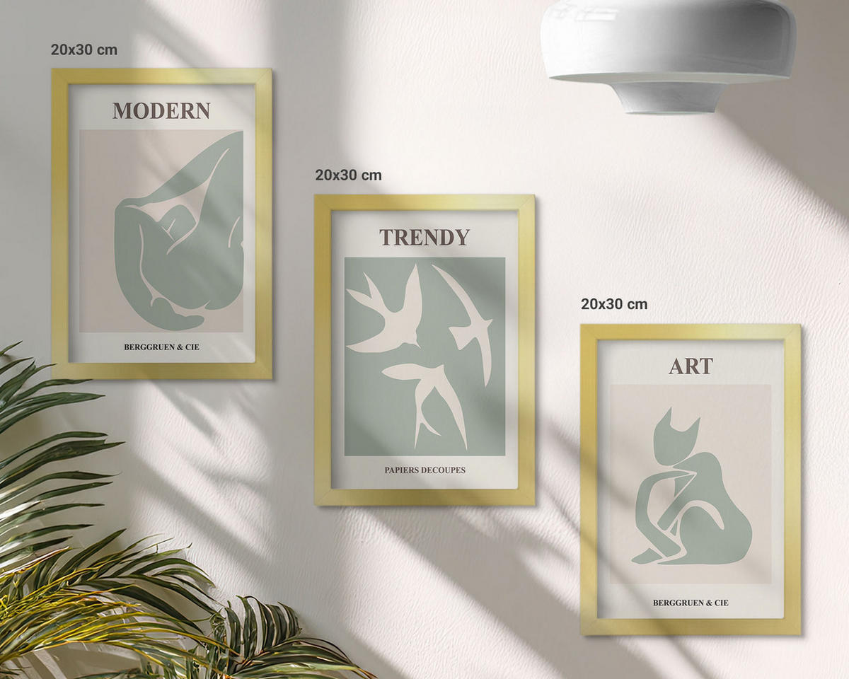 BILDER SET 3er Set - 20x30 cm Goldrahmen - Matisse abstrakte Figuren - Goldfarben, Kunststoff (20/30cm) - TULUP