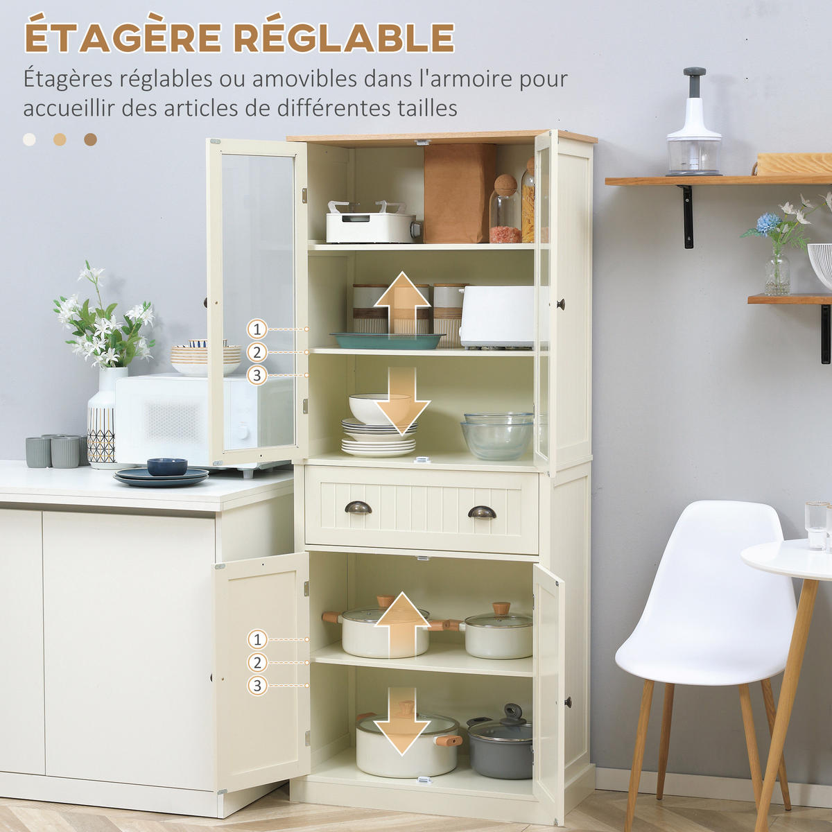 HIGHBOARD DE-11020 4 Türen (2 mit Glas) Beige - Weiß, Holzwerkstoff (40/182.5/76cm) - ComfortXL
