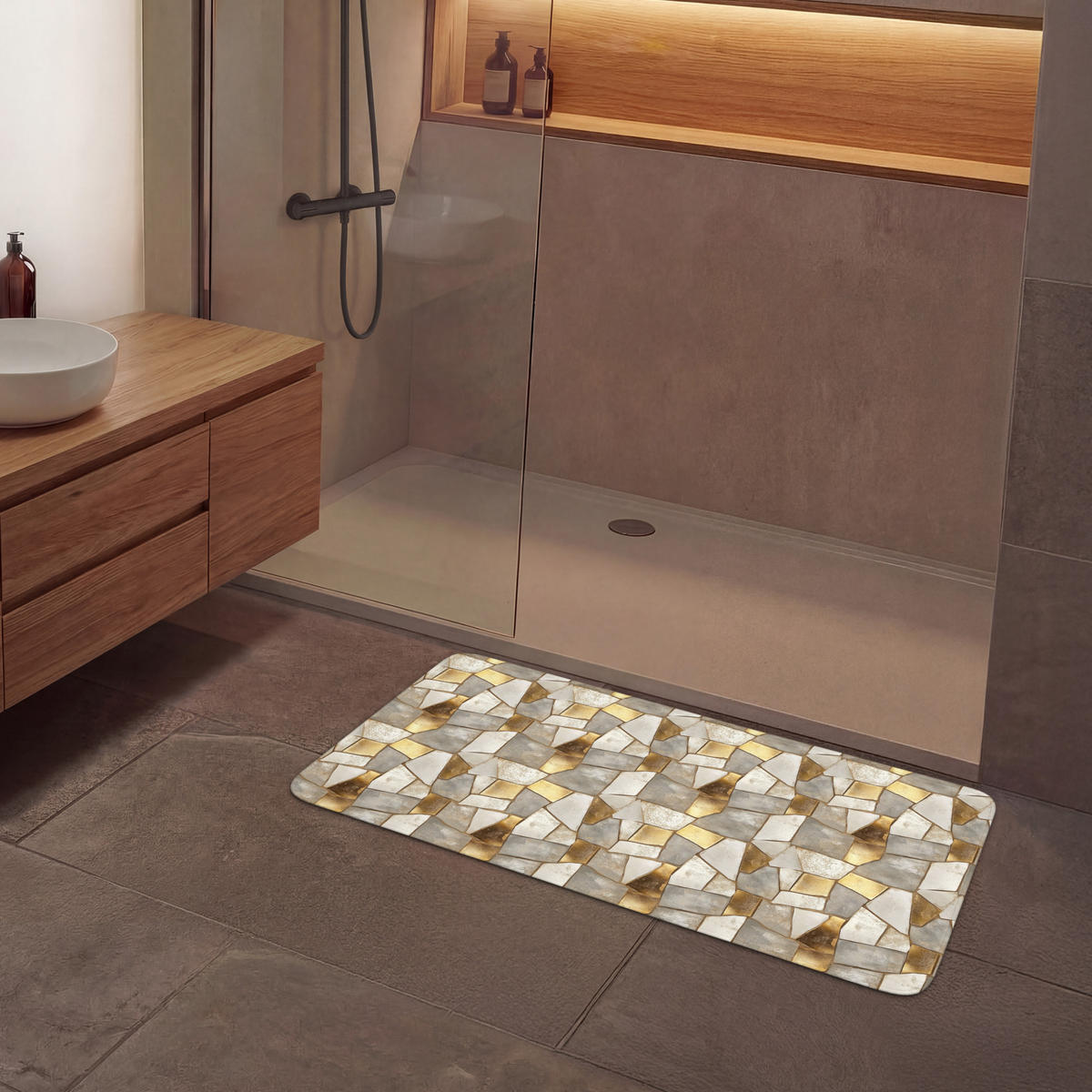 KOUPELNOVÁ PŘEDLOŽKA Mozaika - Mramor - Zlato 120x60 cm - šampaňská, textil/plast (120/60cm)