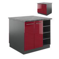 KÜCHENINSEL Fame-Line Bordeaux Hochglanz/Anthrazit 90 cm ohne AP - Bordeaux/Anthrazit, Holzwerkstoff (90/82/82cm) - Vicco