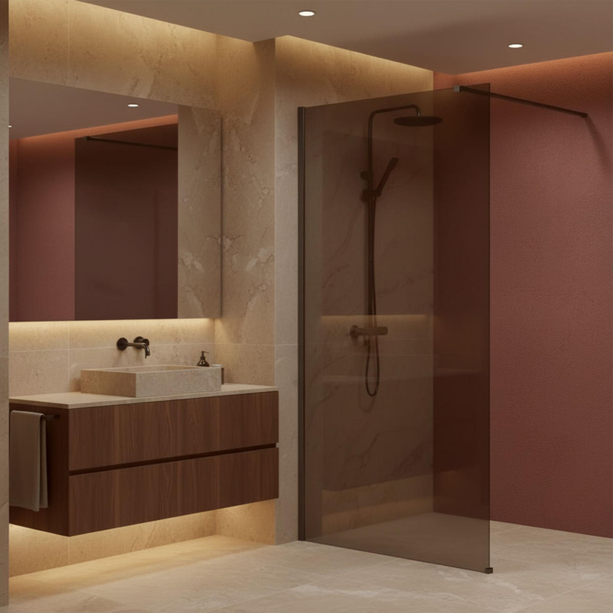 DUSCHWAND Rea Flexi Brown / Titan 90 - Titanfarben, Glas (120/90/195cm) - REA