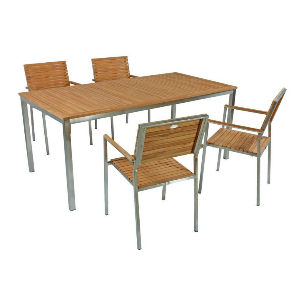 GARTEN-SITZGRUPPE Paul 5-teilig Tisch Hochlehner Braun Gartenmöbel-Set - Silberfarben, Holz - DELUKE