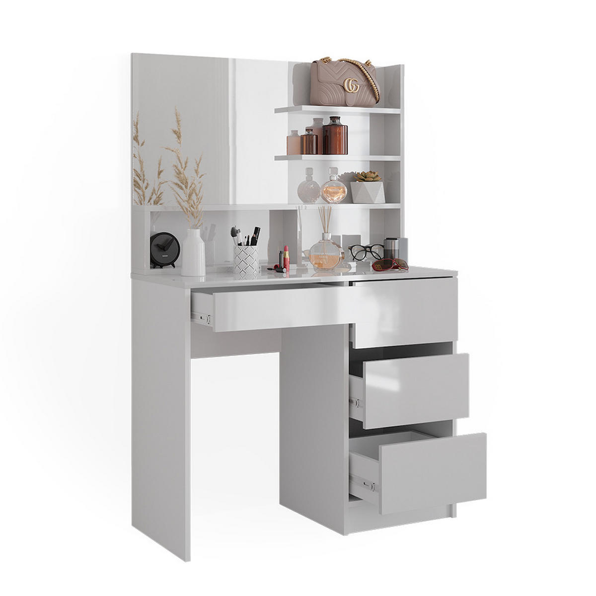 SCHMINKTISCH Sherry Weiß 90 cm mit Spiegel - Weiß, Holzwerkstoff (40/75/140cm) - Vicco