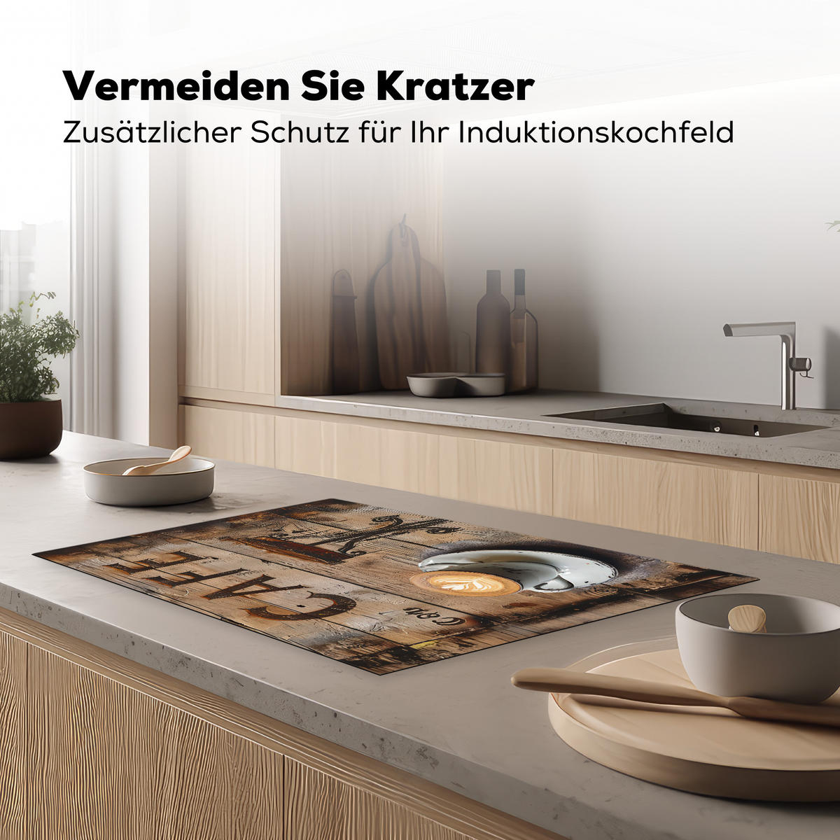 HERDABDECKPLATTE Cafe - Holz - Kaffee - Regale 80x52 cm - Schwarz, Kunststoff (80.2/0.2/52.2cm) - MuchoWow
