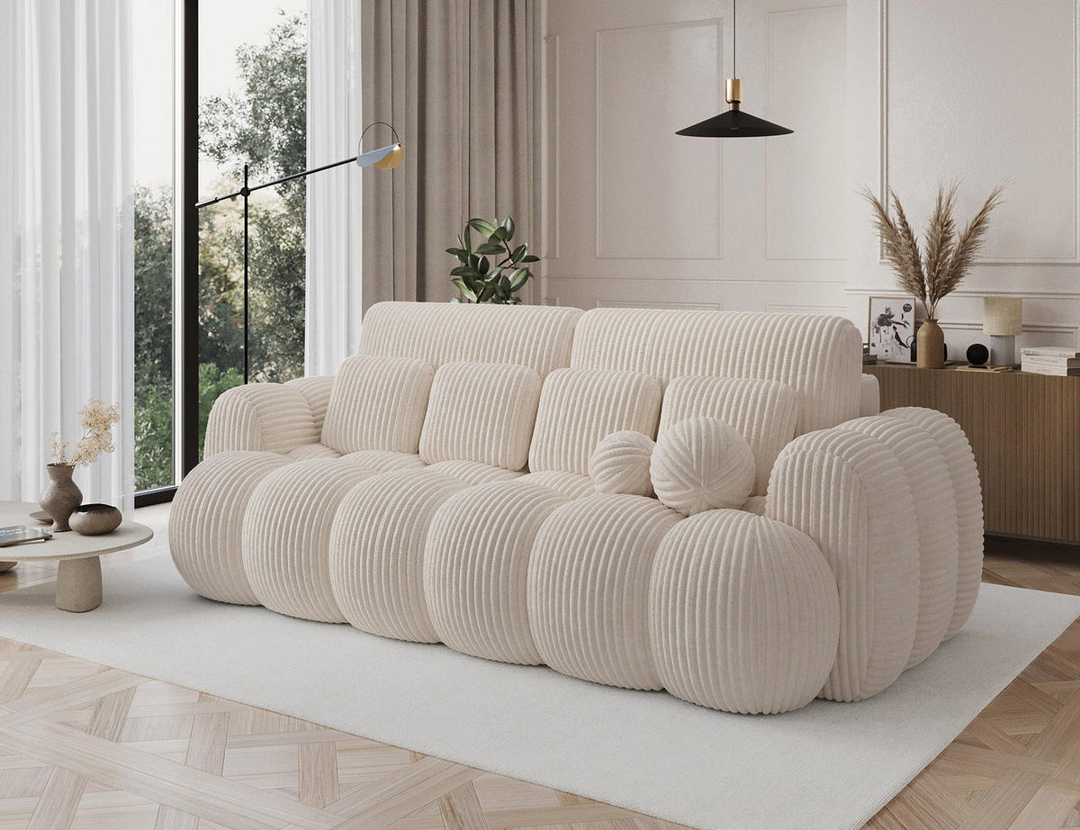 SCHLAFSOFA COTONN 256 cm – Modernes 3-Sitzer Sofa mit Schlaffunktion, Bettkasten und Dekokissen - Weiß, Kunststoff (256/119/105cm) - Wohnideebilder