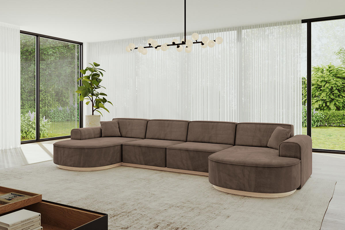 WOHNLANDSCHAFT MARI-U2-v1 - 388x171x83 cm Braun Velours - Braun, Holzwerkstoff/Textil (388/83/171cm) - ALTDECOR