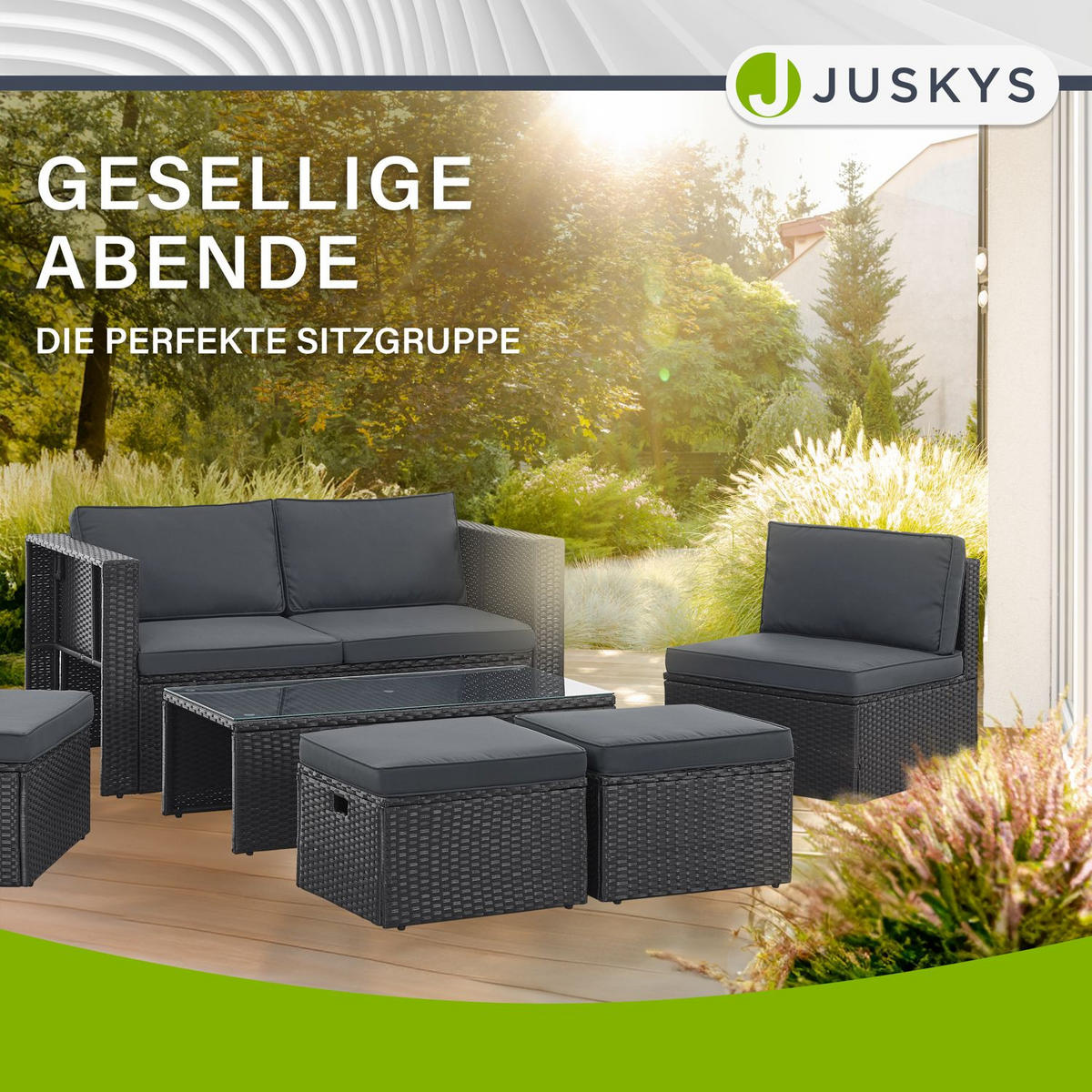 LOUNGEGARNITUR Salou schwarz - Schwarz, Kunststoff - Juskys