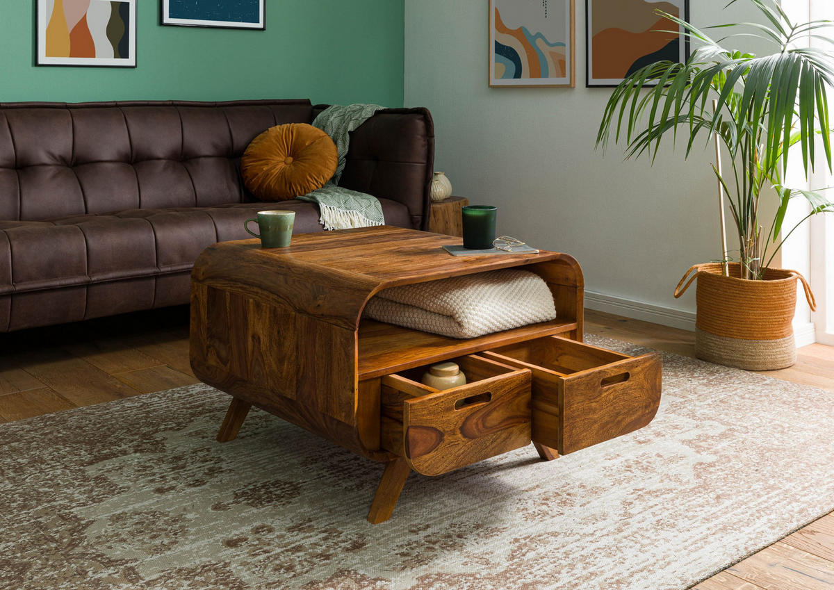 COUCHTISCH Sheesham 70x70x50 hellbraun lackiert MAILAND #132 - Braun, Holz (70/70/50cm) - Massivmoebel24