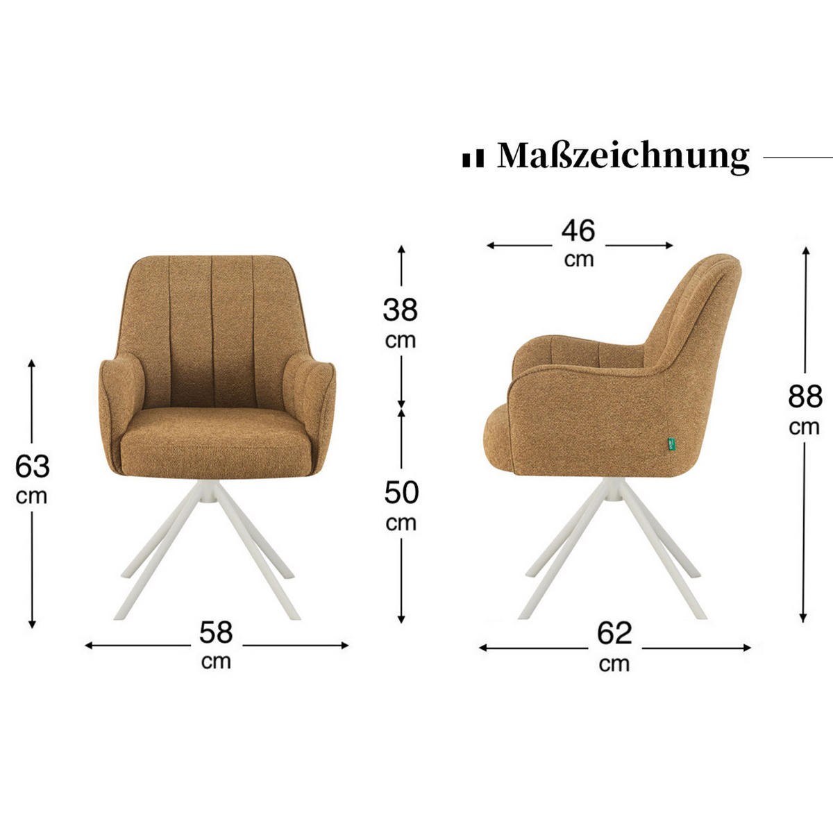 ESSZIMMERSTUHL THOMAS-ZURI 2er-Set 360°drehbar - Gelb/Weiß, Textil/Metall (58/88/62cm) - DUBI Möbel